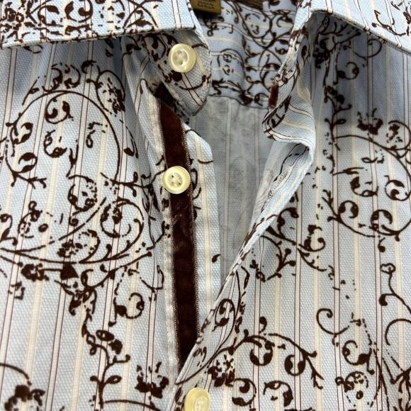 BLUE Pronto Uomo Dress Shirt Men's Size Large Blue and Brown Striped Paisley - Picture 7 of 11